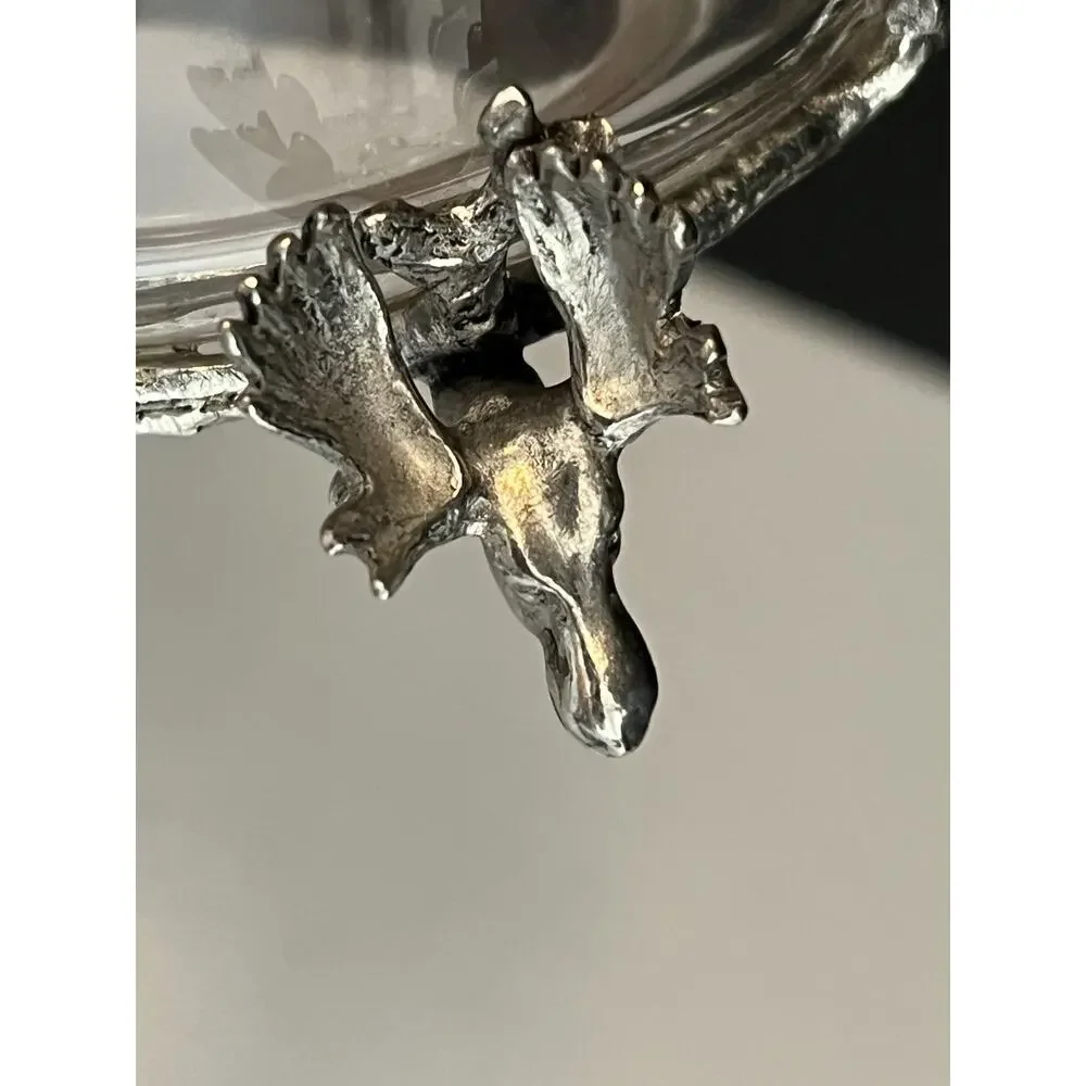 Stag Head Pewter Glass Bowl Cocktail Pick Holder & Picks 3pc Set Condiment Lodge